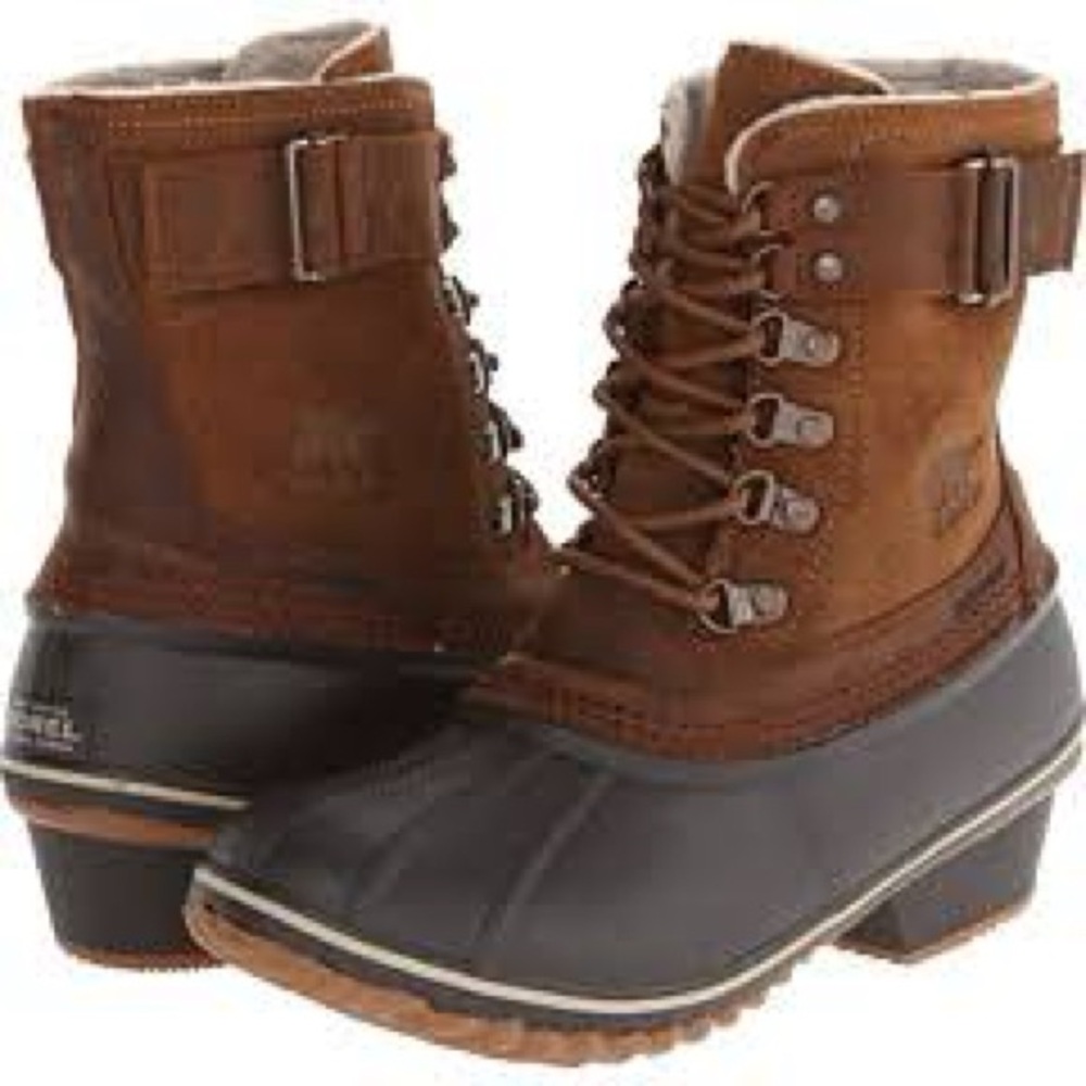 Sorel women chestnut brown suede rubber waterproof duck short boots 9 - Picture 3 of 12
